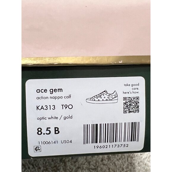 Kate Spade Ace Gem Sneakers 8.5B Optic White & Gold With Multicolor Studs New - Picture 4 of 5